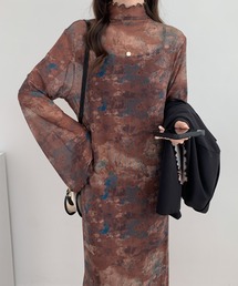 ECLIN | インナーキャミ付きシアーメロウシースルーハイネックロングワンピース(ワンピース)