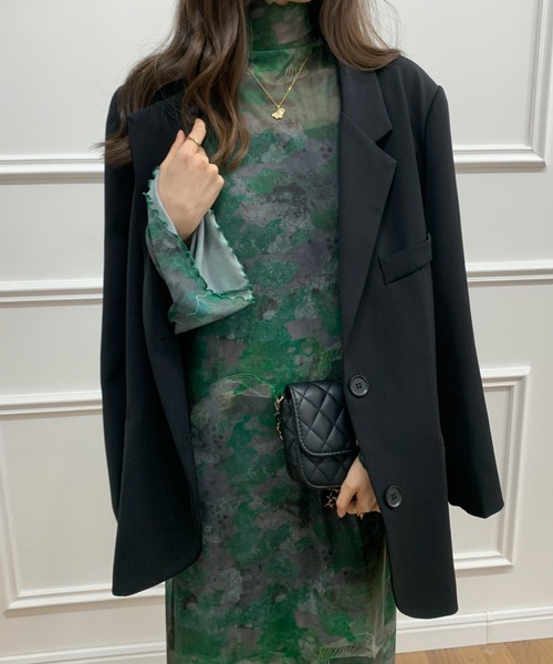 ECLIN（エクラン）の「インナーキャミ付きシアーメロウシースルーハイネックロングワンピース（ワンピース・レディース・グリーン/ブラック/ブラウン・M/L）」の13枚目の写真