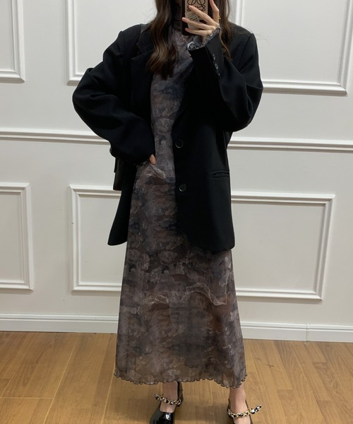 ECLIN（エクラン）の「インナーキャミ付きシアーメロウシースルーハイネックロングワンピース（ワンピース・レディース・グリーン/ブラック/ブラウン・M/L）」の11枚目の写真