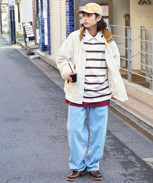 Dickies（ディッキーズ）の「Dickies/ディッキーズ ロゴ刺繍 マルチボーダーオーバーサイズラガーシャツ（ポロシャツ・メンズ・スミクロ/ネイビー/グリーン/ホワイト・M/L/XL）」の11枚目の写真