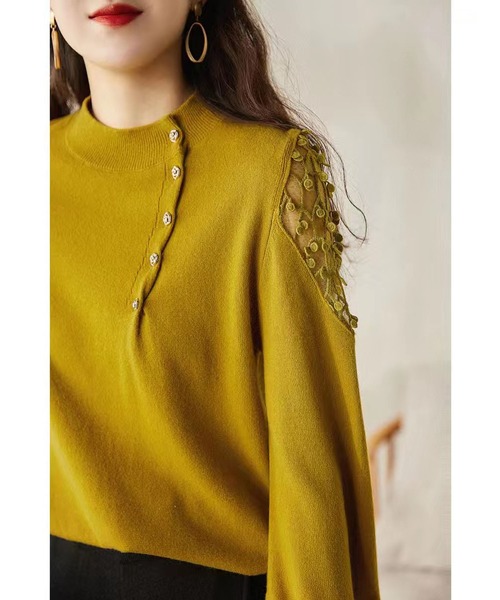 LOPASS（ロパス）の「レースショルダーニットトップス（ニット/セーター・レディース・ブラック/Mustard/ベージュ・M/L）」の14枚目の写真