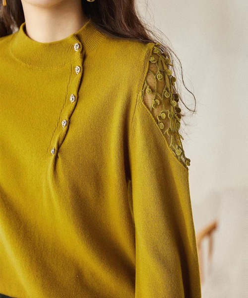 LOPASS（ロパス）の「レースショルダーニットトップス（ニット/セーター・レディース・ブラック/Mustard/ベージュ・M/L）」の13枚目の写真