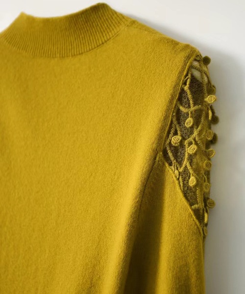 LOPASS（ロパス）の「レースショルダーニットトップス（ニット/セーター・レディース・ブラック/Mustard/ベージュ・M/L）」の7枚目の写真