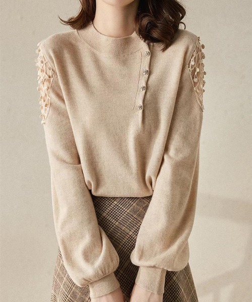 LOPASS（ロパス）の「レースショルダーニットトップス（ニット/セーター・レディース・ブラック/Mustard/ベージュ・M/L）」の18枚目の写真