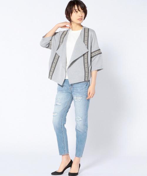 Another Edition（アナザーエディション）の「テープジャカードカーディガン/AEBC TAPE JQD CGN◆（カーディガン/ボレロ・レディース・グレー/ネイビー・フリー）」の6枚目の写真