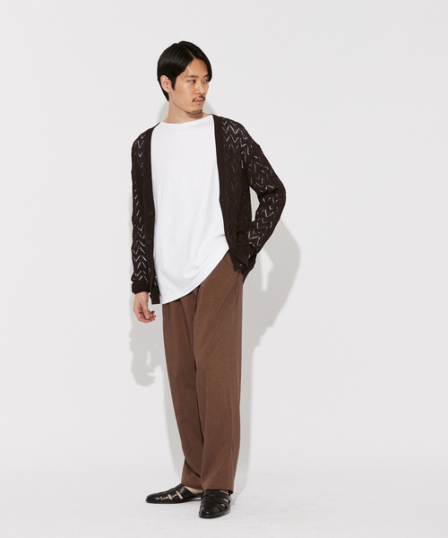 EDIFICE LA BOUCLE（エディフィスラブークル）の「【LA BOUCLE / ラブークル】Vネック カーディガン オープンワークニット（カーディガン/ボレロ・メンズ・ブラウン/ブラック/アイボリー・1/2）」の7枚目の写真