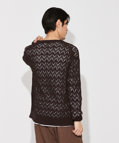 EDIFICE LA BOUCLE（エディフィスラブークル）の「【LA BOUCLE / ラブークル】Vネック カーディガン オープンワークニット（カーディガン/ボレロ・メンズ・ブラウン/ブラック/アイボリー・1/2）」の9枚目の写真