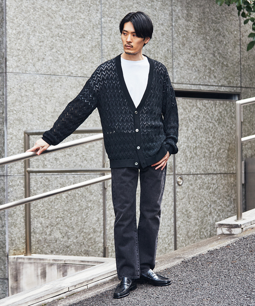 EDIFICE LA BOUCLE（エディフィスラブークル）の「【LA BOUCLE / ラブークル】Vネック カーディガン オープンワークニット（カーディガン/ボレロ・メンズ・ブラウン/ブラック/アイボリー・1/2）」の13枚目の写真