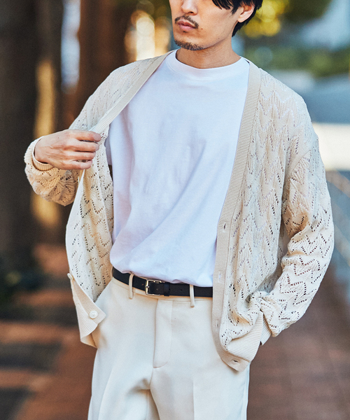 EDIFICE LA BOUCLE（エディフィスラブークル）の「【LA BOUCLE / ラブークル】Vネック カーディガン オープンワークニット（カーディガン/ボレロ・メンズ・ブラウン/ブラック/アイボリー・1/2）」の15枚目の写真