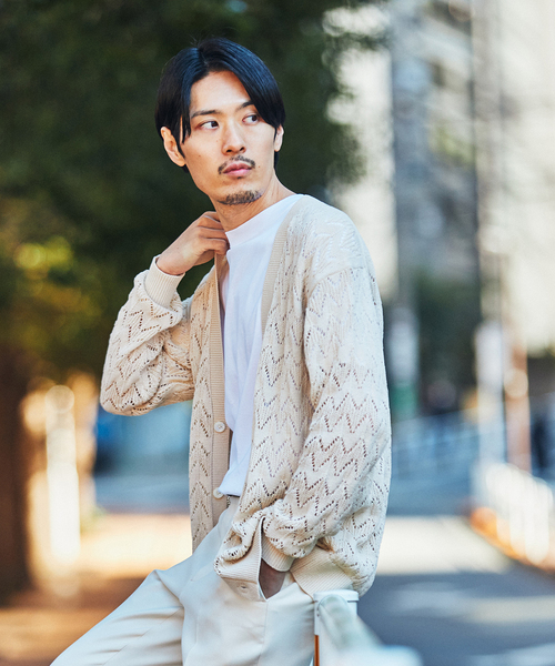 EDIFICE LA BOUCLE（エディフィスラブークル）の「【LA BOUCLE / ラブークル】Vネック カーディガン オープンワークニット（カーディガン/ボレロ・メンズ・ブラウン/ブラック/アイボリー・1/2）」の20枚目の写真