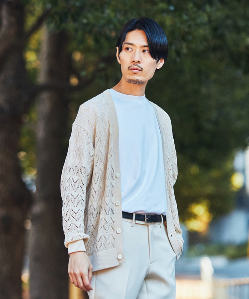 EDIFICE LA BOUCLE（エディフィスラブークル）の「【LA BOUCLE / ラブークル】Vネック カーディガン オープンワークニット（カーディガン/ボレロ・メンズ・ブラウン/ブラック/アイボリー・1/2）」の22枚目の写真