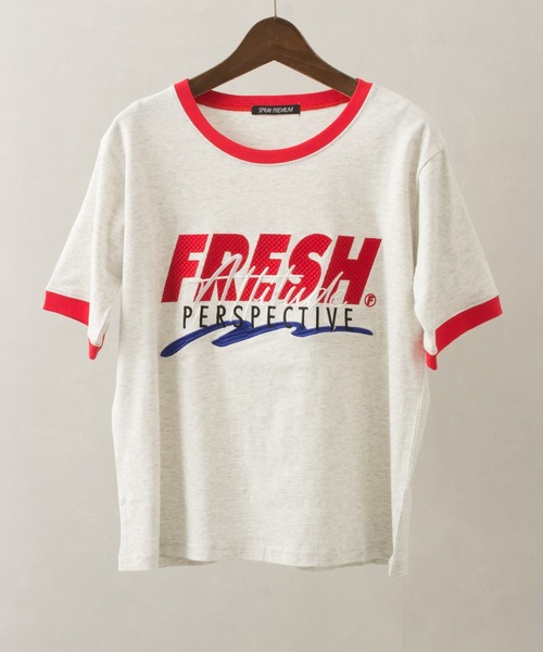 SpRay（スプレイ）の「ロゴリンガーTシャツ（Tシャツ/カットソー・レディース・ライトブルー/アイボリー/チャコールグレー/オフホワイト/オートミール・FREE）」の4枚目の写真