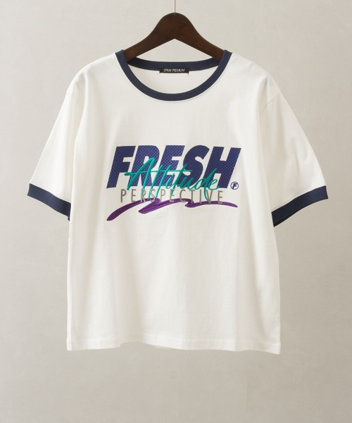 SpRay（スプレイ）の「ロゴリンガーTシャツ（Tシャツ/カットソー・レディース・ライトブルー/アイボリー/チャコールグレー/オフホワイト/オートミール・FREE）」の2枚目の写真