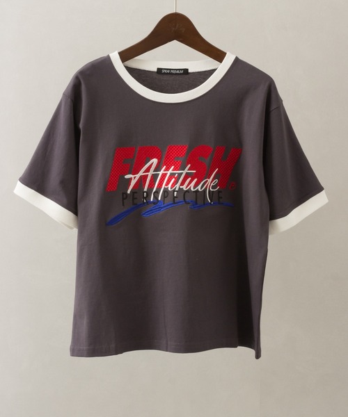 SpRay（スプレイ）の「ロゴリンガーTシャツ（Tシャツ/カットソー・レディース・ライトブルー/アイボリー/チャコールグレー/オフホワイト/オートミール・FREE）」の3枚目の写真