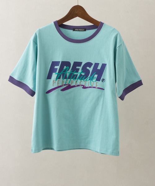 SpRay（スプレイ）の「ロゴリンガーTシャツ（Tシャツ/カットソー・レディース・ライトブルー/アイボリー/チャコールグレー/オフホワイト/オートミール・FREE）」の5枚目の写真