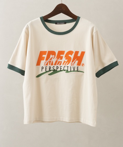 SpRay（スプレイ）の「ロゴリンガーTシャツ（Tシャツ/カットソー・レディース・ライトブルー/アイボリー/チャコールグレー/オフホワイト/オートミール・FREE）」の6枚目の写真