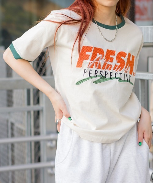 SpRay（スプレイ）の「ロゴリンガーTシャツ（Tシャツ/カットソー・レディース・ライトブルー/アイボリー/チャコールグレー/オフホワイト/オートミール・FREE）」の17枚目の写真