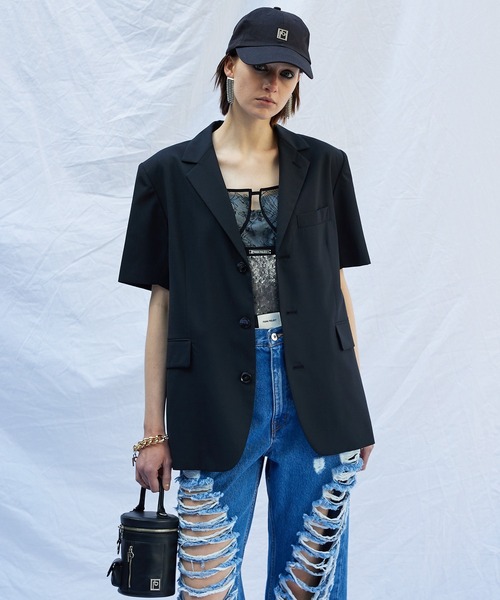 PRANK PROJECT（プランクプロジェクト）の「ハーフスリーブジャケット / Half Sleeve Jacket（テーラードジャケット・レディース・ネイビー/ブラック/ブルー・FREE）」の4枚目の写真