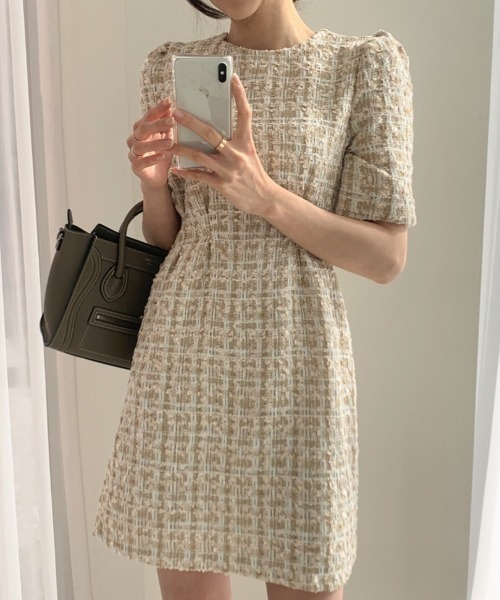 LAC-VERT（ラック・ヴェール）の「ツイードワンピース（ワンピース・レディース・ベージュ/ネイビー・FREE）」の2枚目の写真