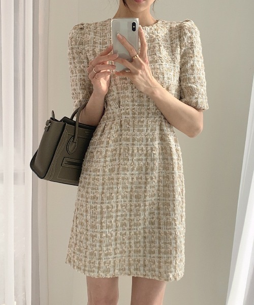 LAC-VERT（ラック・ヴェール）の「ツイードワンピース（ワンピース・レディース・ベージュ/ネイビー・FREE）」の6枚目の写真