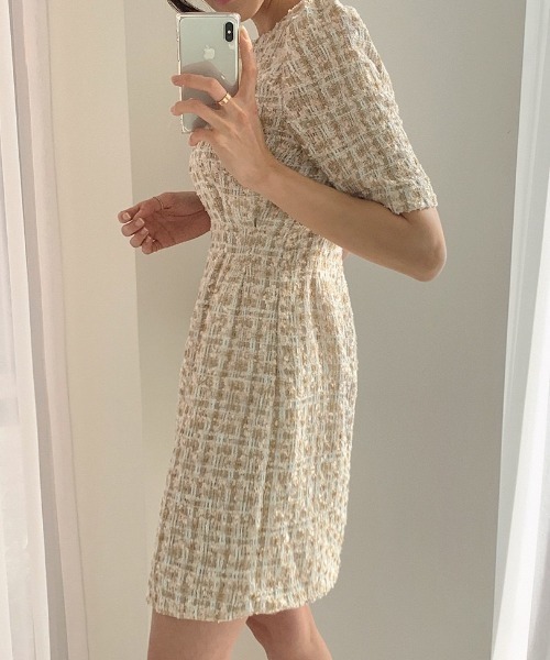 LAC-VERT（ラック・ヴェール）の「ツイードワンピース（ワンピース・レディース・ベージュ/ネイビー・FREE）」の8枚目の写真