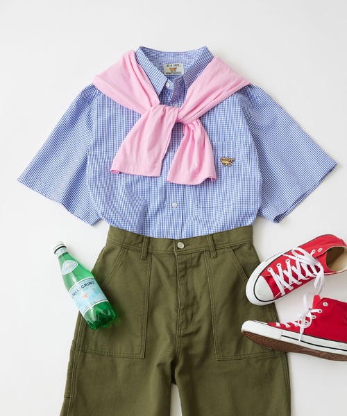 PENNEYS（ぺニーズ）の「PENNEYS/ペニーズ 別注 タイガーロゴ ワッペン刺繍 レギュラーカラーギンガムチェック半袖シャツ（シャツ/ブラウス・レディース・チャコールグレー/ブラック/グリーン/ブルー/レッド・FREE）」の14枚目の写真