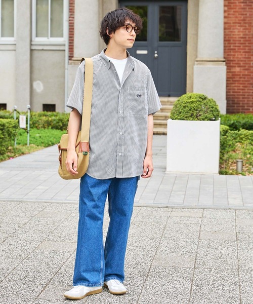 PENNEYS（ぺニーズ）の「PENNEYS/ペニーズ 別注 タイガーロゴ ワッペン刺繍 レギュラーカラーギンガムチェック半袖シャツ（シャツ/ブラウス・レディース・チャコールグレー/ブラック/グリーン/ブルー/レッド・FREE）」の9枚目の写真