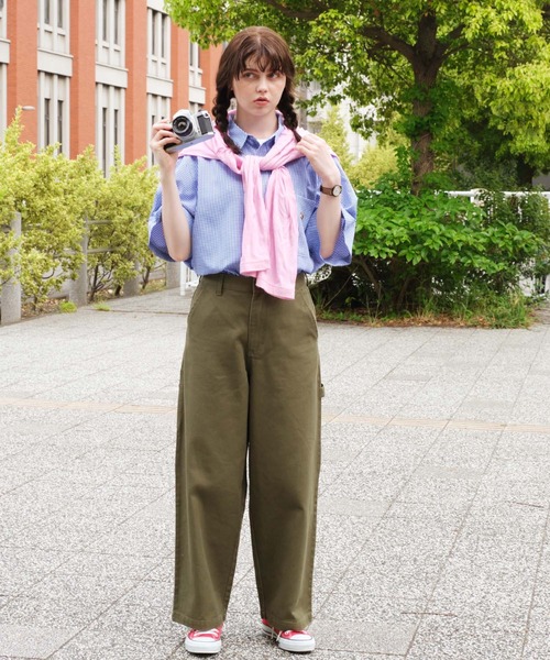 PENNEYS（ぺニーズ）の「PENNEYS/ペニーズ 別注 タイガーロゴ ワッペン刺繍 レギュラーカラーギンガムチェック半袖シャツ（シャツ/ブラウス・レディース・チャコールグレー/ブラック/グリーン/ブルー/レッド・FREE）」の15枚目の写真