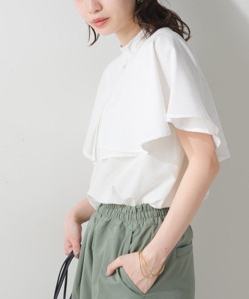 terrace（テラス）の「オーバーケープブラウス（シャツ/ブラウス・レディース・ブラック/グレイッシュベージュ/オフホワイト/オレンジ/カーキ/パープル/ブルー・MEDIUM）」の9枚目の写真