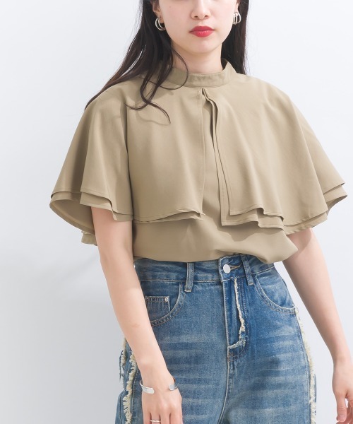 terrace（テラス）の「オーバーケープブラウス（シャツ/ブラウス・レディース・ブラック/グレイッシュベージュ/オフホワイト/オレンジ/カーキ/パープル/ブルー・MEDIUM）」の22枚目の写真