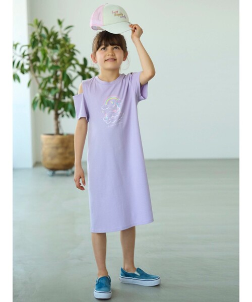 SHOO・LA・RUE（シューラルー）の「◆【110-140cm/接触冷感】肩あきTシャツワンピ（ワンピース・キッズ・ブラック/ライトグリーン/ライトパープル・11/14/13/12）」の14枚目の写真