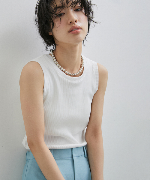 ADAM ET ROPE'（アダムエロペ）の「【サステナブル】カップ付きタンクトップ（タンクトップ・レディース・サックスブルー/ホワイト/ブラック・FREE）」の8枚目の写真