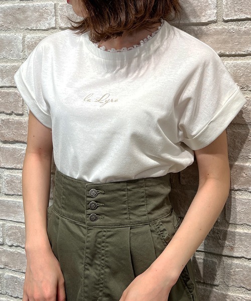 axes femme(アクシーズファム)の「接触冷感ラメ刺繍Tシャツ(Tシャツ/カットソー・レディース・ネイビー/オレンジ/キナリ/ラベンダー・FREE)」の1枚目の写真
