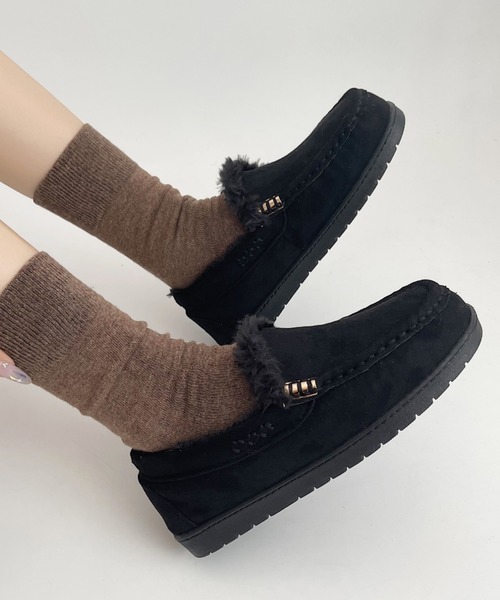 Shoes in Closet（シューズインクローゼット）の「軽量 厚めソール ベーシック デイリー ボア モカシン 7412（モカシン/デッキシューズ・レディース・ブラック/キャメル/グレー/ブラウン系・LL/L/M/S）」の2枚目の写真