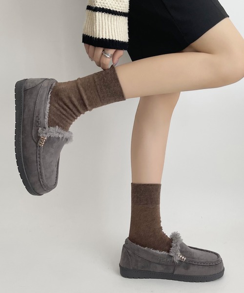 Shoes in Closet（シューズインクローゼット）の「軽量 厚めソール ベーシック デイリー ボア モカシン 7412（モカシン/デッキシューズ・レディース・ブラック/キャメル/グレー/ブラウン系・LL/L/M/S）」の13枚目の写真