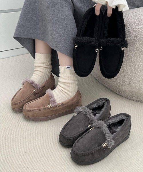 Shoes in Closet（シューズインクローゼット）の「軽量 厚めソール ベーシック デイリー ボア モカシン 7412（モカシン/デッキシューズ・レディース・ブラック/キャメル/グレー/ブラウン系・LL/L/M/S）」の22枚目の写真