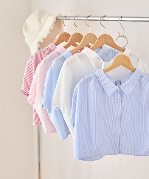 MAJESTIC LEGON(マジェスティックレゴン)の「パールボタンクロップドシャツ(シャツ/ブラウス・レディース・ピンク系その他2/レッド系その他2/オフホワイト/ブルー/ブルー系その他2・MEDIUM)」の3枚目の写真
