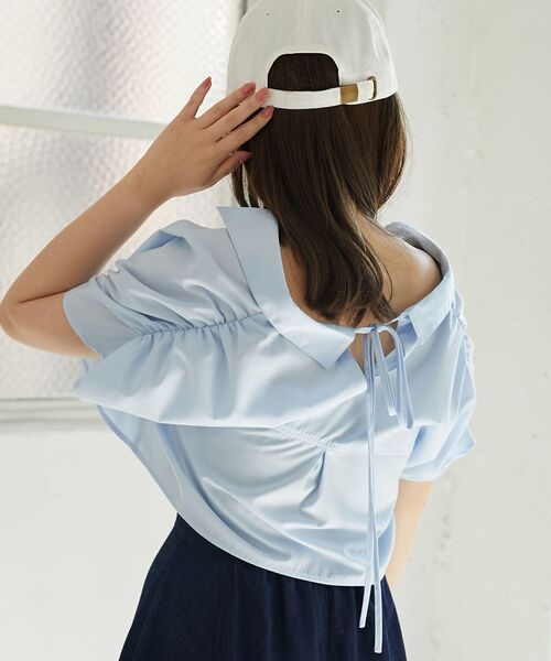 MAJESTIC LEGON(マジェスティックレゴン)の「パールボタンクロップドシャツ(シャツ/ブラウス・レディース・ピンク系その他2/レッド系その他2/オフホワイト/ブルー/ブルー系その他2・MEDIUM)」の8枚目の写真