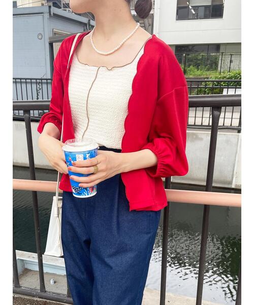 ehka sopo（エヘカソポ）の「◎スカラップカーディガン（カーディガン/ボレロ・レディース・レッド/オフホワイト/ブラック・F）」の17枚目の写真