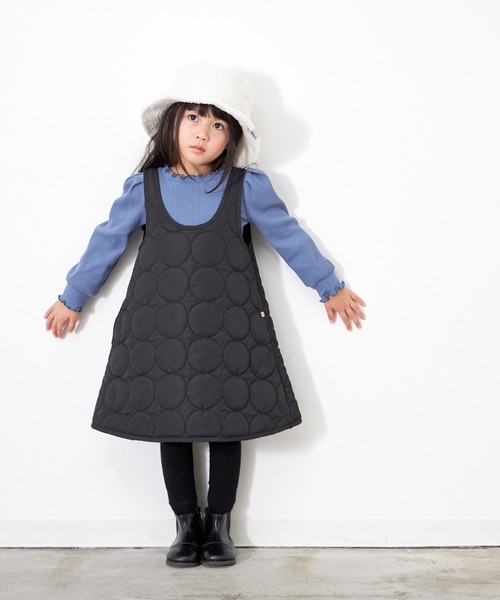 MAKE YOUR DAY(メイクユアデイ)の「ドットキルトジャンパースカート■80~140cm(ジャンパースカート・キッズ・カーキ/ブラック・140/120/110/130/100/90/80)」の3枚目の写真