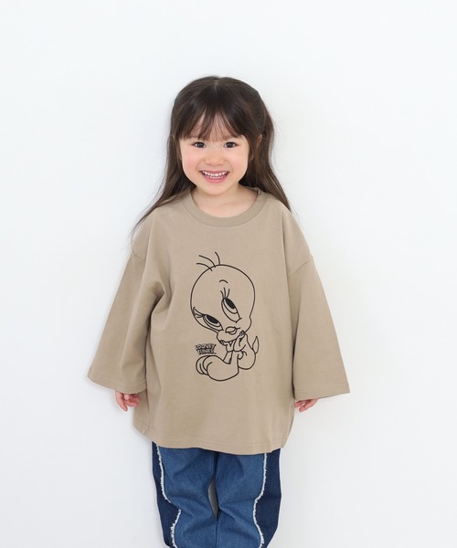 Looney Tunes(ルーニーテューンズ)の「トゥイーティープリントBIGロンT(Tシャツ/カットソー・キッズ・ミント/モカ/ラベンダー/ベージュ/ホワイト/ブラック・120/130/140/150/160/110)」の16枚目の写真