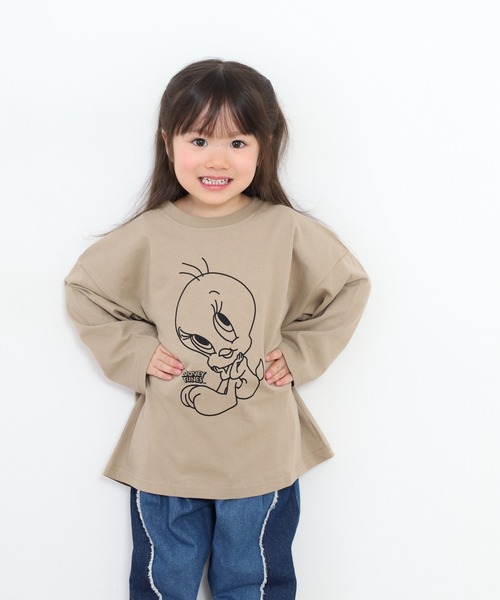 Looney Tunes(ルーニーテューンズ)の「トゥイーティープリントBIGロンT(Tシャツ/カットソー・キッズ・ミント/モカ/ラベンダー/ベージュ/ホワイト/ブラック・120/130/140/150/160/110)」の15枚目の写真