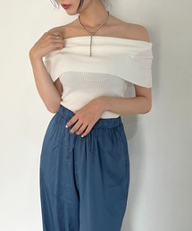 オフショルダーリブニットトップス