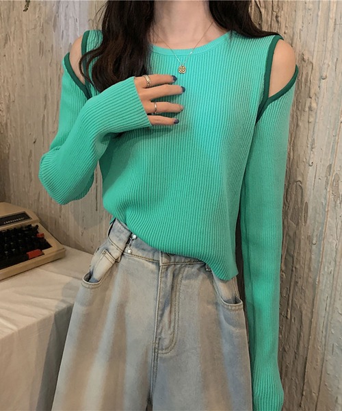 NinaetLina(ニナエリナ)の「肩開きリブニットソー(Tシャツ/カットソー・レディース・ホワイト/キャメル/ブラック/ブラウン/グリーン・FREE)」の8枚目の写真