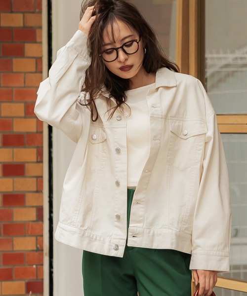 coca(coca)(コカ)の「ビッグシルエットデニムジャケット(デニムジャケット・レディース・ブルー/アイボリー・M/L)」の2枚目の写真