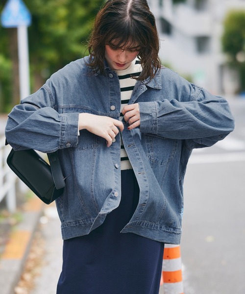 coca(coca)(コカ)の「ビッグシルエットデニムジャケット(デニムジャケット・レディース・ブルー/アイボリー・M/L)」の7枚目の写真