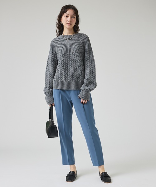 qualite（カリテ）の「ダブルクロスセンタープレスパンツ/秋服/冬服/オフィスカジュアル（スラックス・レディース・チャコールグレー/ブラック/グレイッシュベージュ/グレイッシュブルー・34/36/38/40）」の9枚目の写真