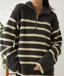 人気　Deuxieme Classe ハーフジップボーダーニット 人気 Deuxieme Classe ハーフジップボーダーニット Deuxieme