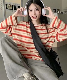 DEVICE | マルチ ボーダー クルーネック オーバーサイズ ロンT カットソー(Tシャツ/カットソー)