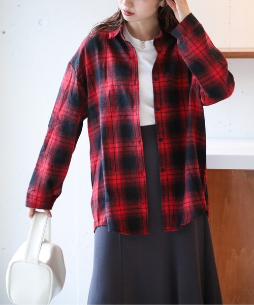 SETUP7（セットアップセブン）の「【SETUP7】リラックスオンブレチェックシャツ フランネルシャツ   KNF037（シャツ/ブラウス・レディース・レッド/ネイビー/イエロー・FREE）」の16枚目の写真